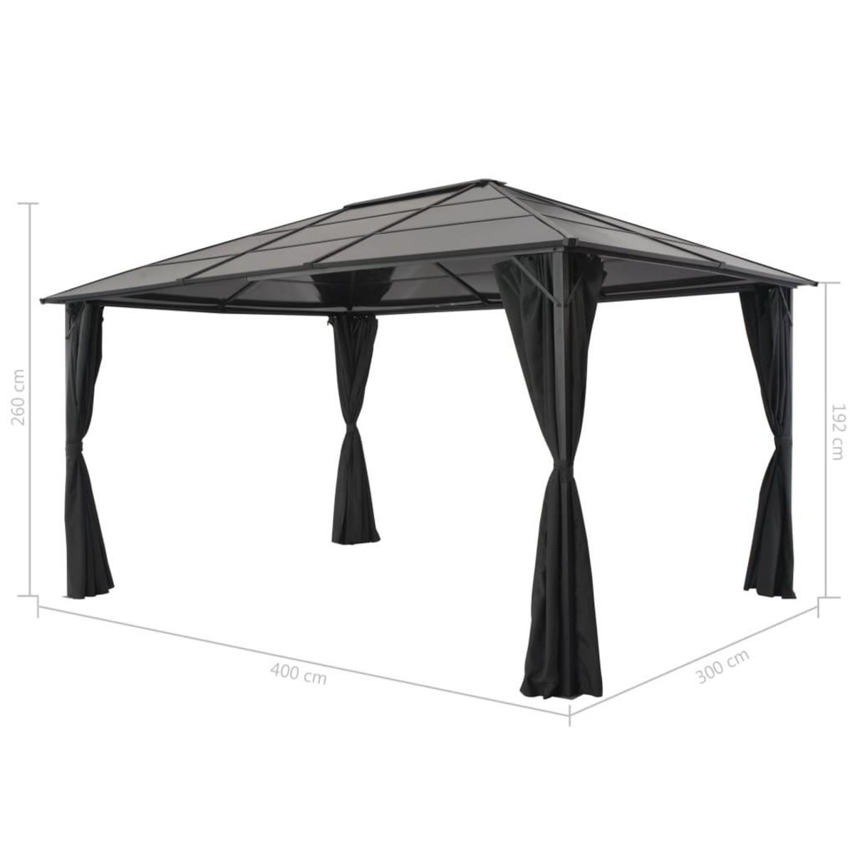 VIDAXL Tonnelle avec rideau Aluminium 4x3x2,6 m Noir