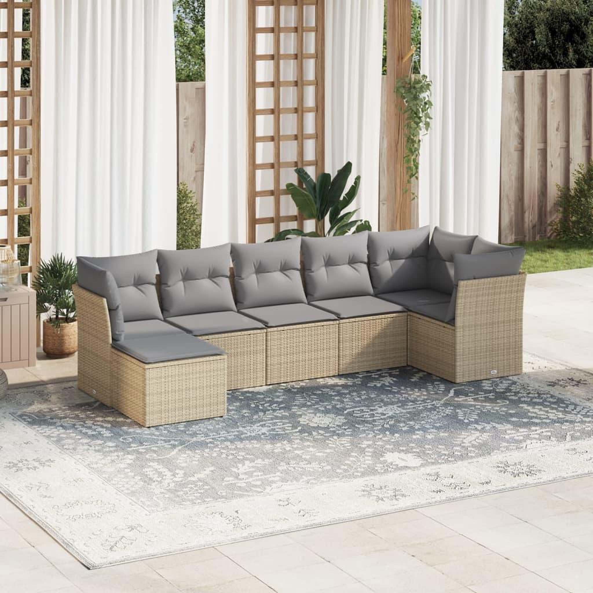 VIDAXL Salon de jardin avec coussins 7 pcs beige resine tressee