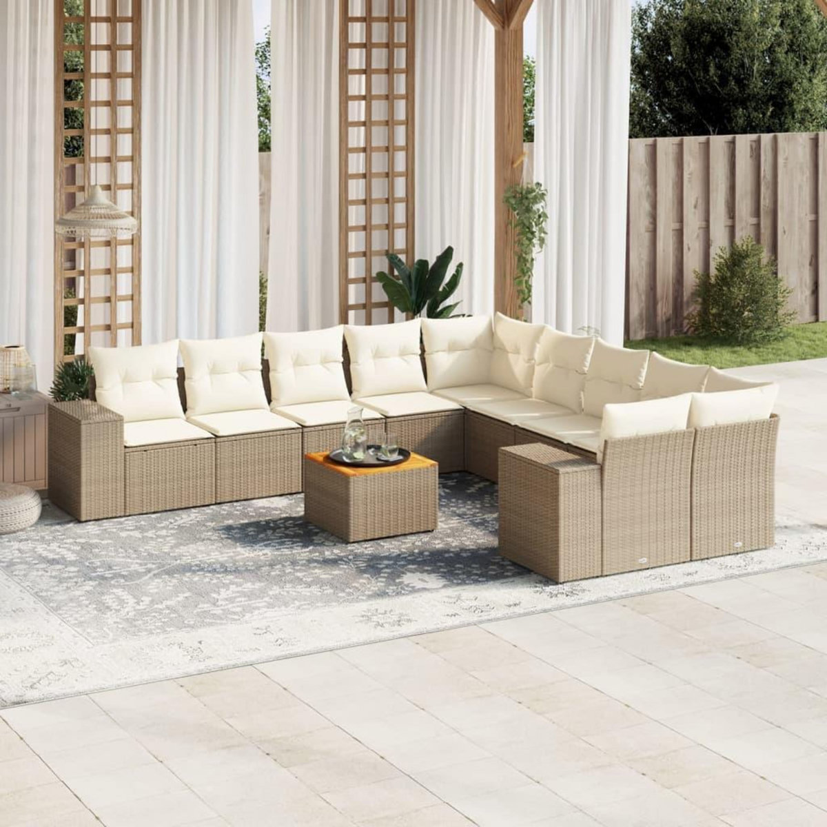 VIDAXL Salon de jardin 11 pcs avec coussins beige resine tressee