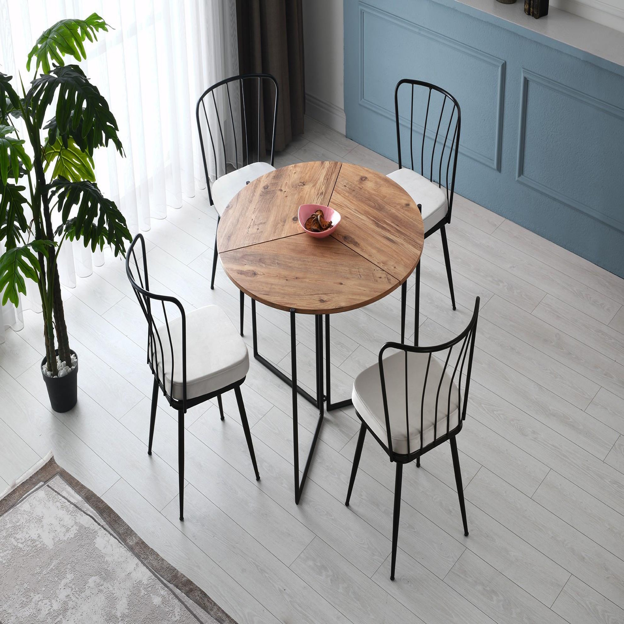 Voir la diapositive 2 : Habitat et Jardin Table à manger en bois  yaprak  - 100 x 100 x 72 cm - pin atlantique