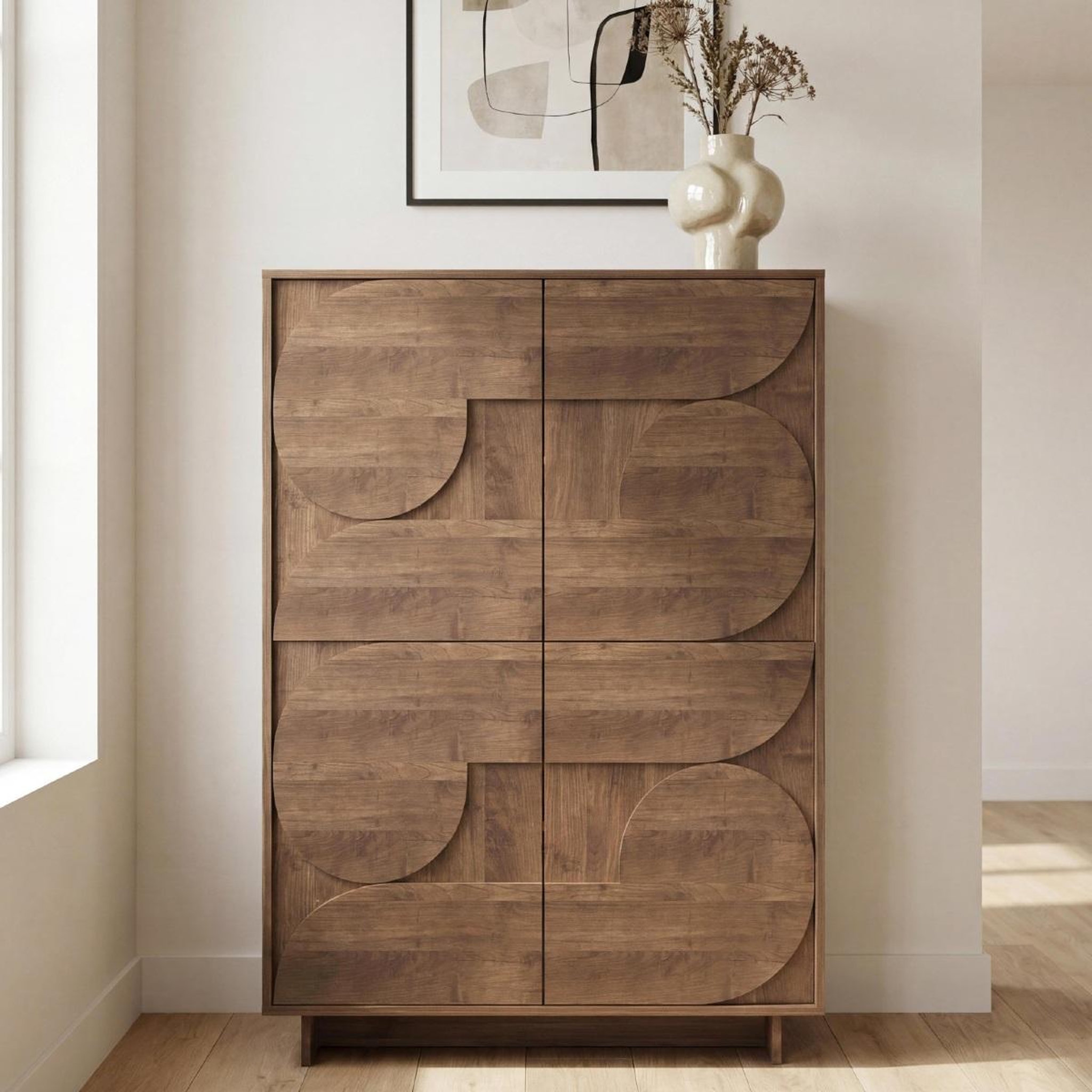 Voir la diapositive 3 : JLC KREATION Buffet haut design effet noyer portes motifs ronds 105cm zaz