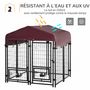 Voir la diapositive 4 : PAWHUT Chenil extérieur pour chien - cage chien - enclos chien - toile toit imperméable anti-UV, porte verrouillable, 2 bols rotatifs - acier noir oxford pourpre