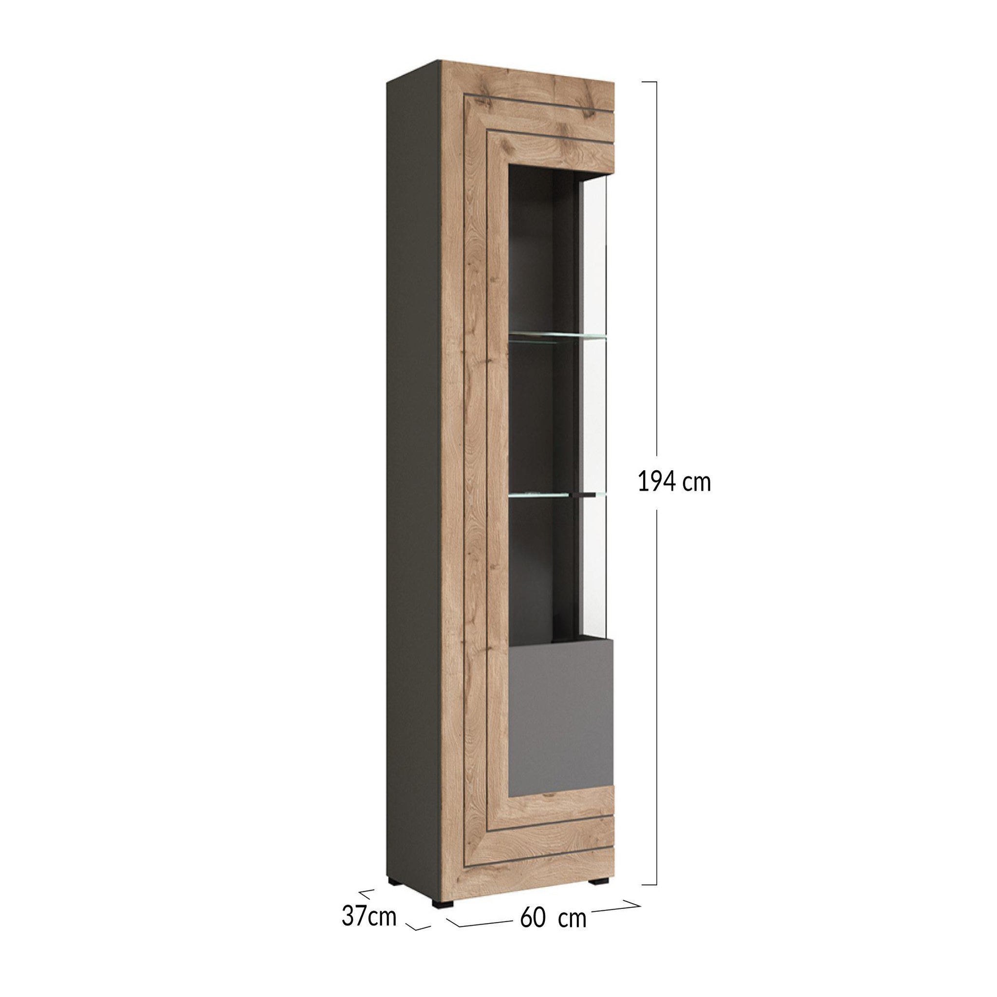 Voir la diapositive 6 : BEST MOBILIER Wexford - vitrine - gris et effet bois - 60x194 cm