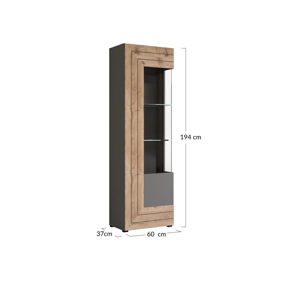 BEST MOBILIER Wexford - vitrine - gris et effet bois - 60x194 cm