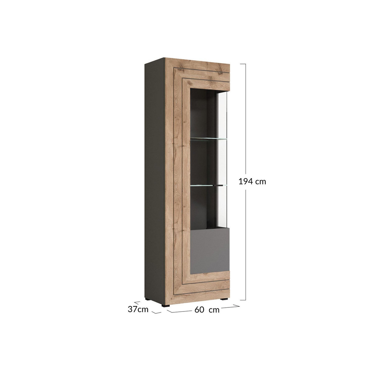 BEST MOBILIER Wexford - vitrine - gris et effet bois - 60x194 cm