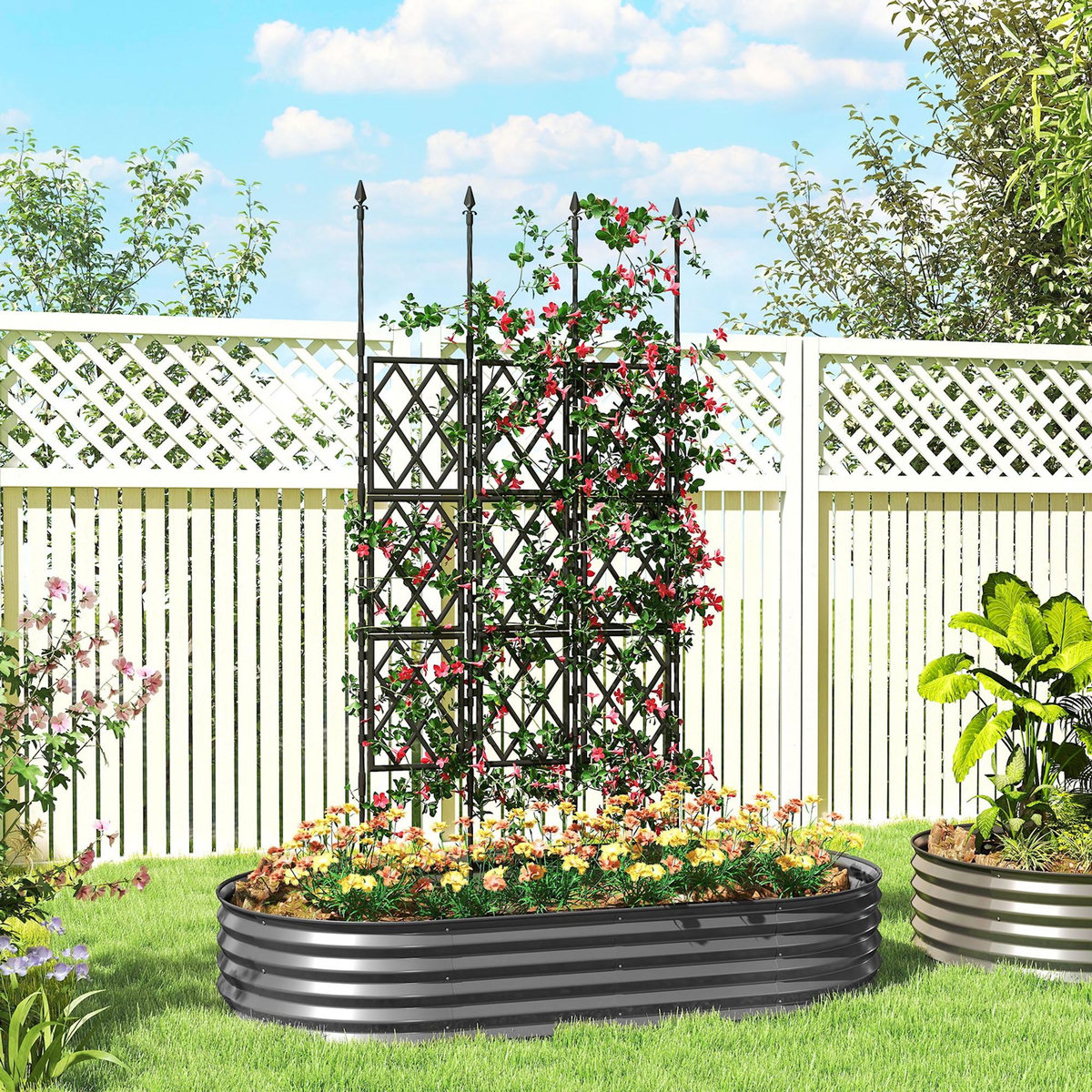 OUTSUNNY Treillis de jardin pliable pour plantes grimpantes métal noir