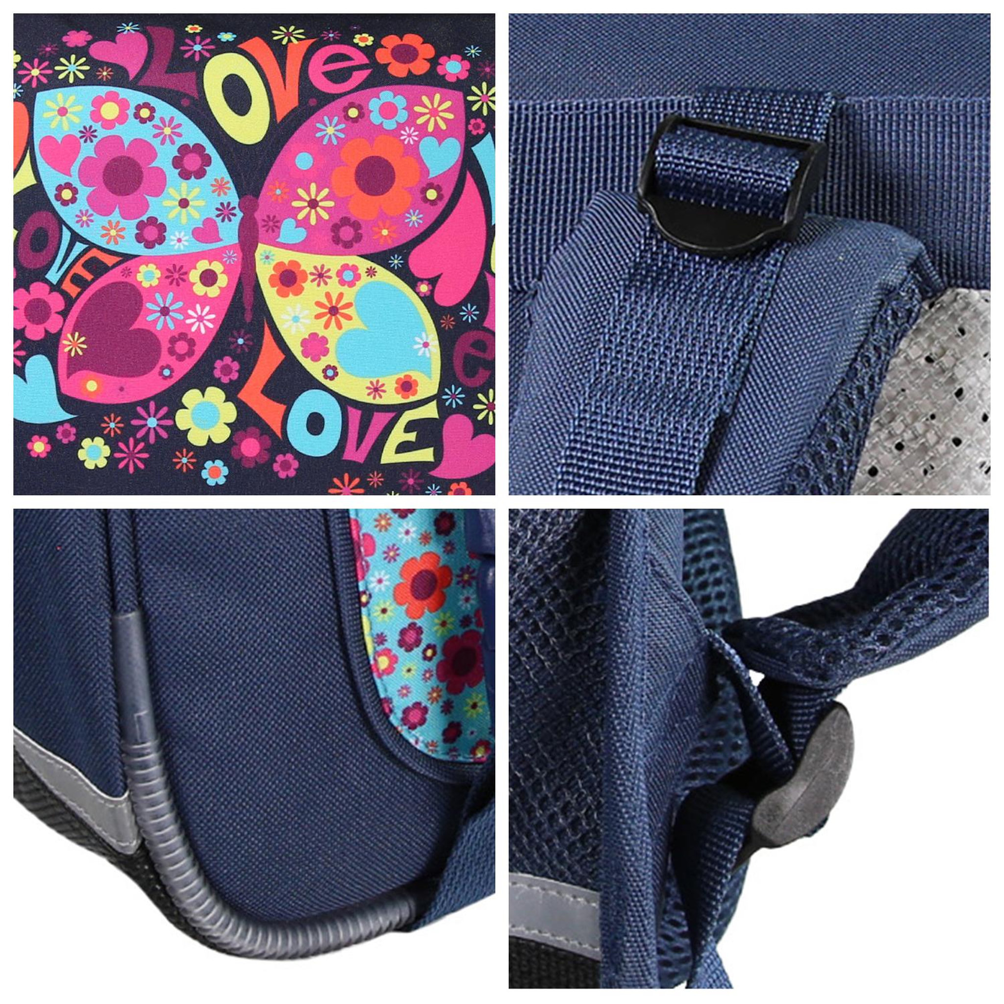 Voir la diapositive 5 : Bagtrotter Cartable Scolaire Primaire 38cm Phileas - Papillon Bleu Marine  2 Compartiments - Bagtrotter