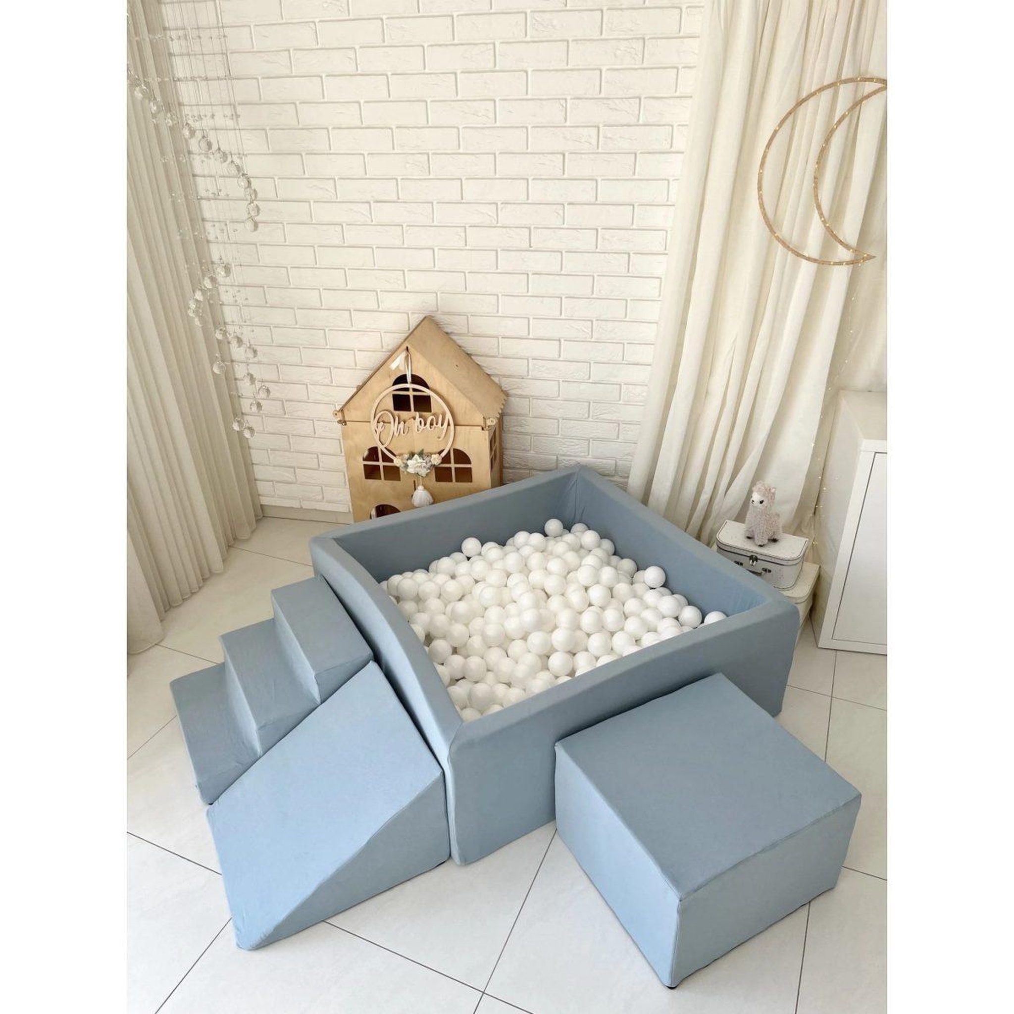 Voir la diapositive 3 : MONIO FOR KIDS Piscine à balles carrée 106 x 106 x 40 cm avec modules en mousse avec 400 balles — Bleu