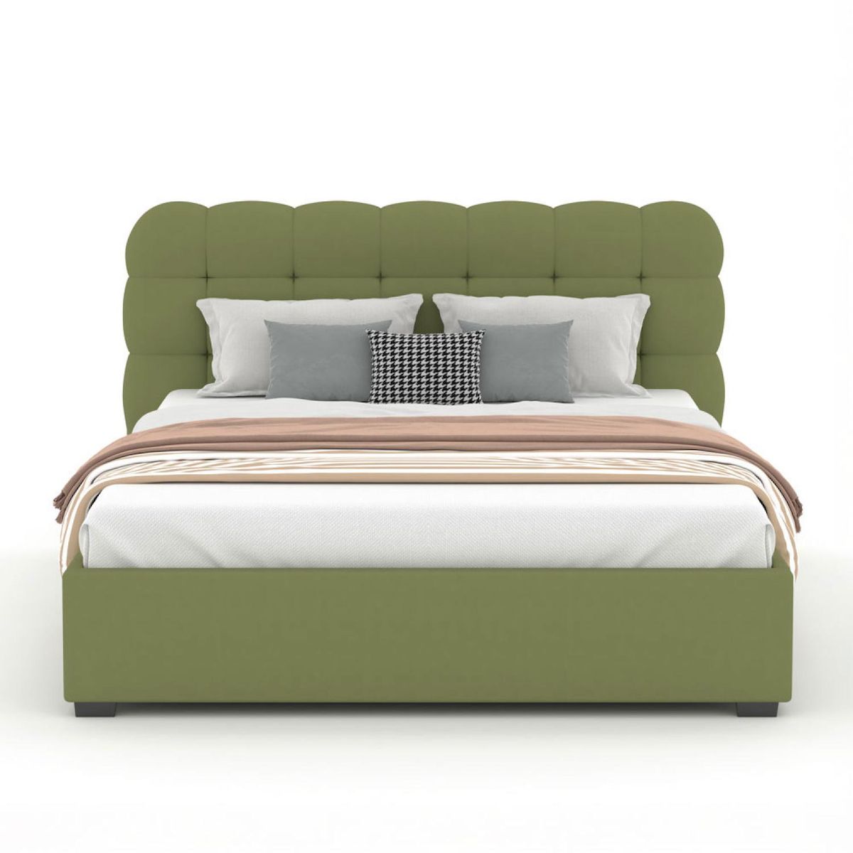 CONCEPT USINE Lit nuage avec coffre de rangement 140x190cm en velours vert DALLAS