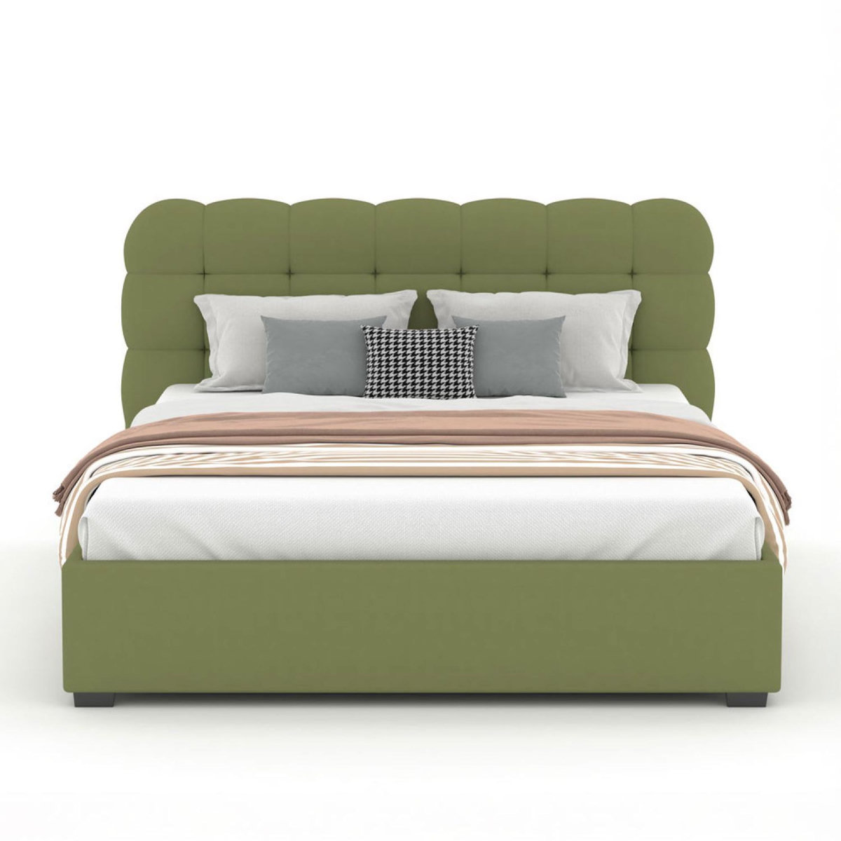 CONCEPT USINE Lit nuage avec coffre de rangement 140x190cm en velours vert DALLAS