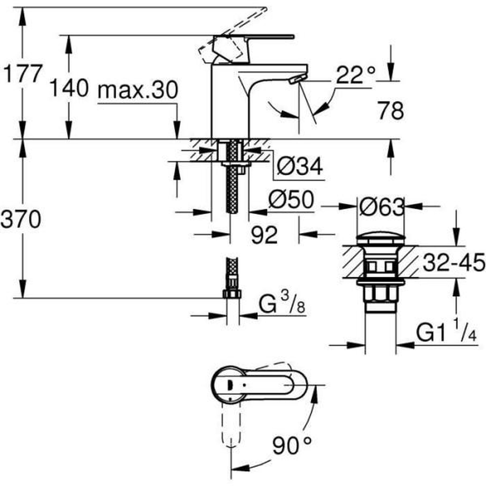 Voir la diapositive 5 : Grohe Grohe mitigeur monocommande lavabo taille s get chromé 23586000