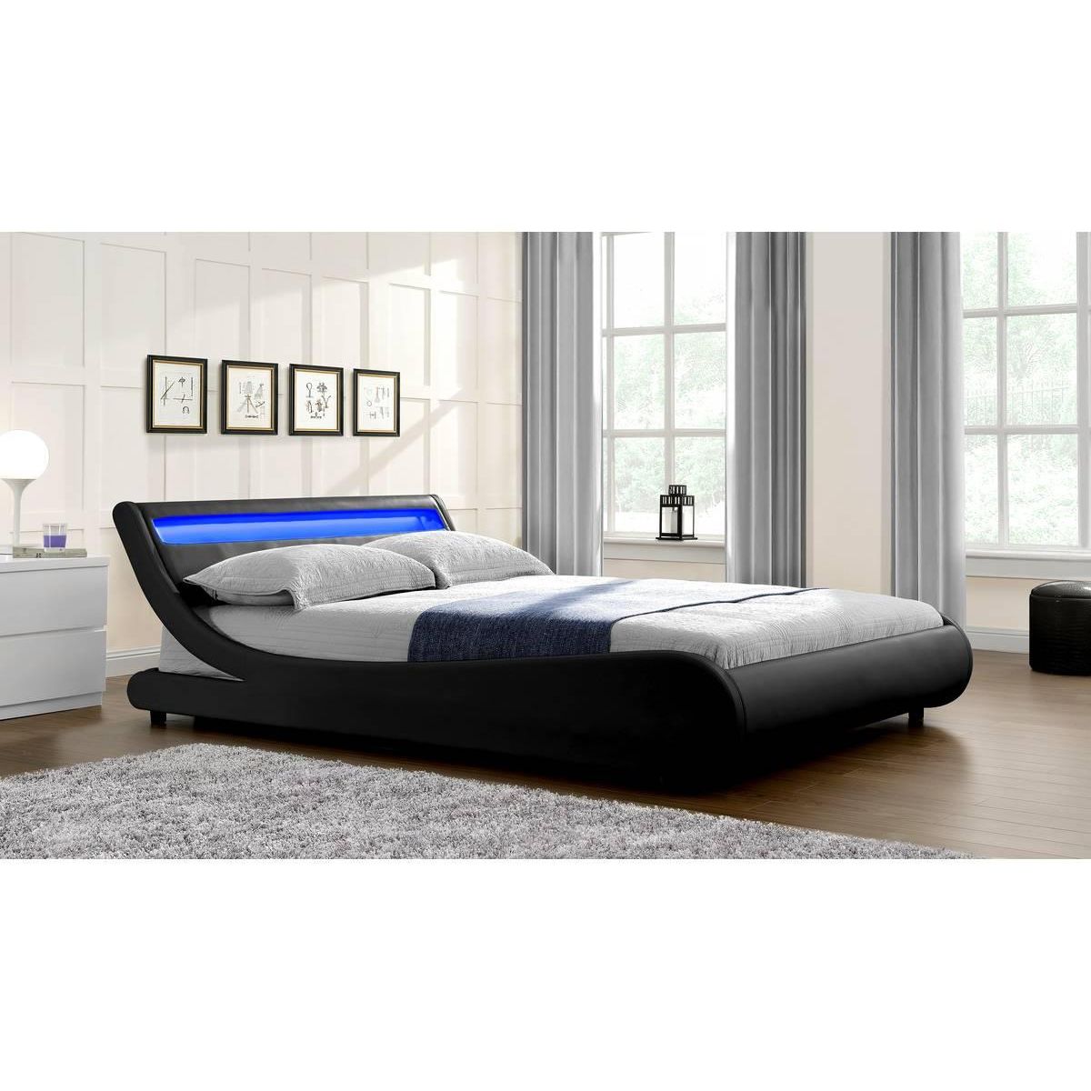 Habitat et Jardin Lit LED  Natacha  - 140 x 190 cm - Noir