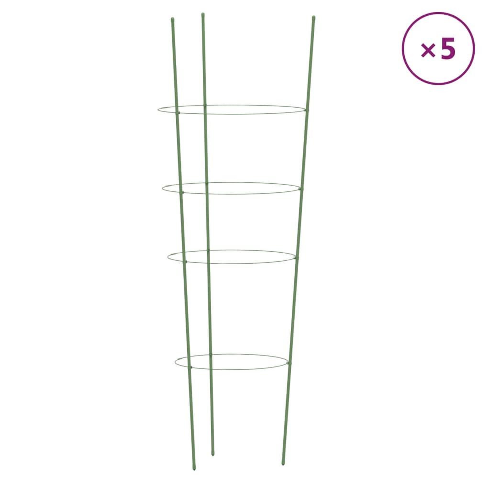Voir la diapositive 2 : VIDAXL Supports pour plantes de jardin 4 anneaux 5pcs Vert 90 cm Acier