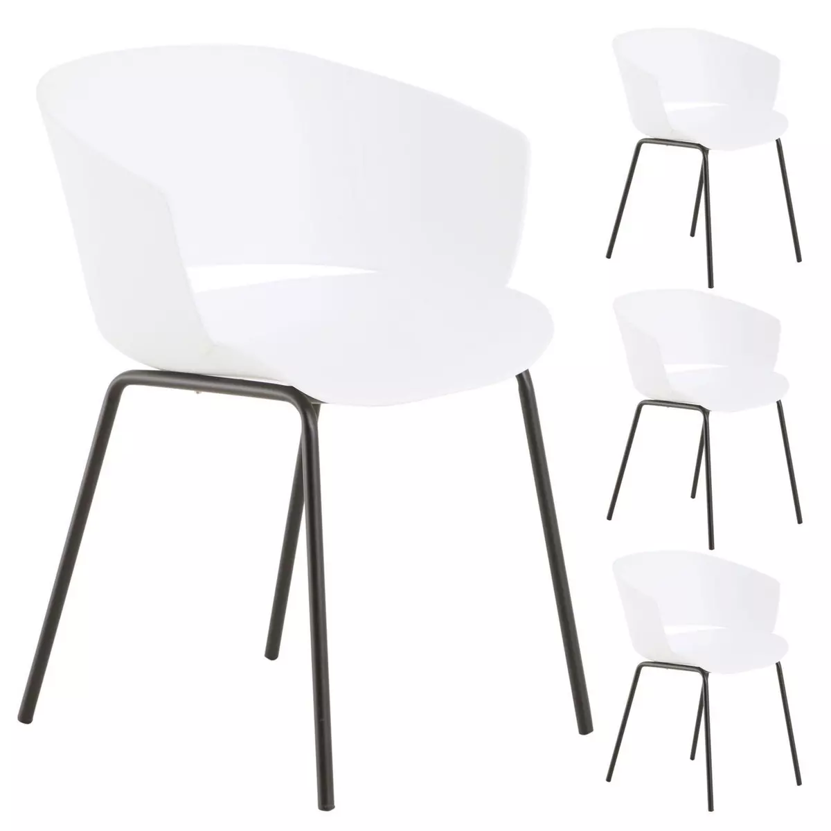 IDIMEX Lot de 4 chaises de jardin NIVEL fauteuil d'extérieur en plastique blanc résistant aux UV et pieds en métal noir
