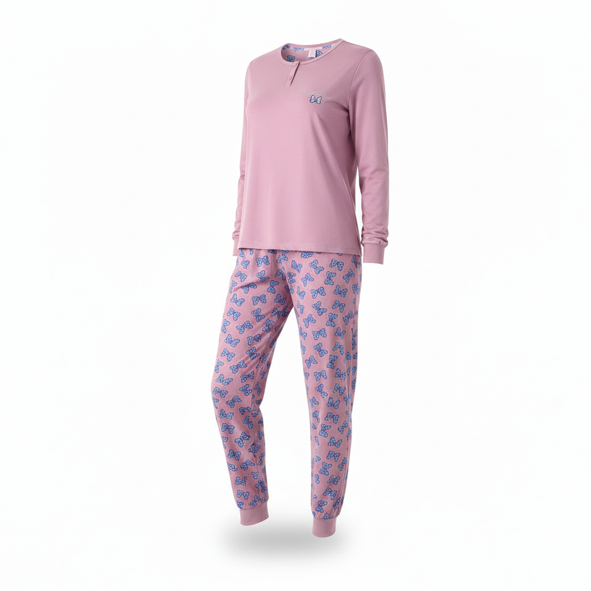 OZABI Ozabi ensemble pyjama femme coton doublé polaire broderie lurex. Coloris disponibles : Rose, Bleu, Gris