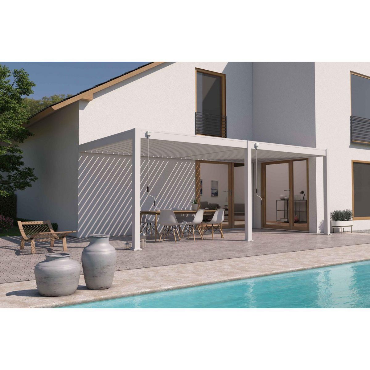 Pergola Bioclimatique adossée 3x6 m - Aluminium - Blanc -  VS OmBREA®