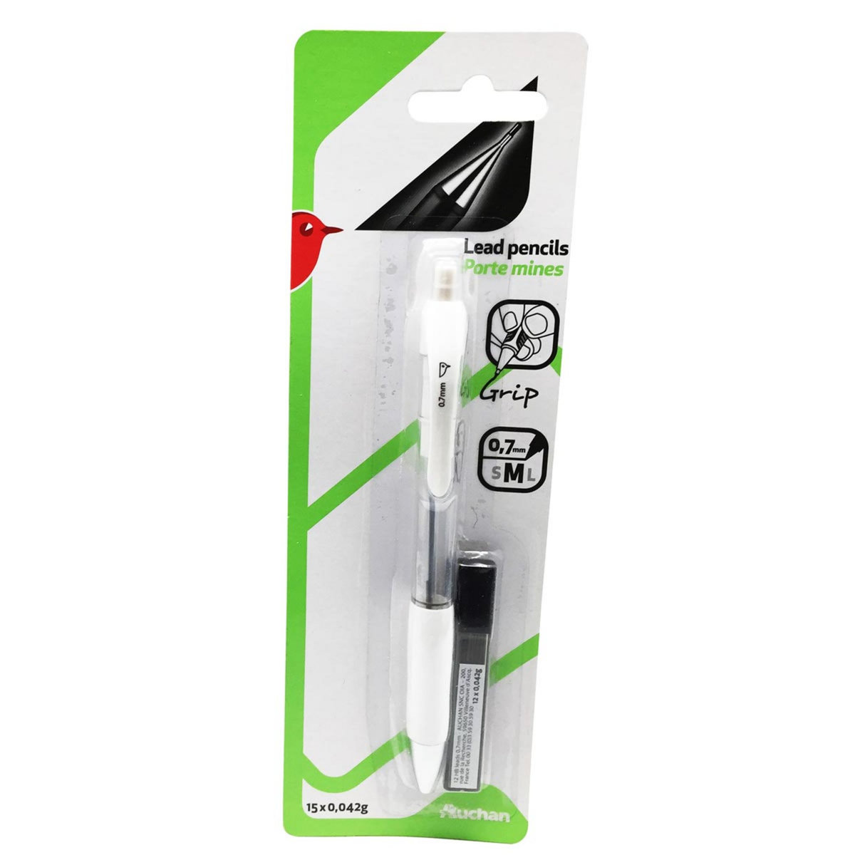 AUCHAN Lot de 1 porte mines 0.7mm + 12 mines blanc