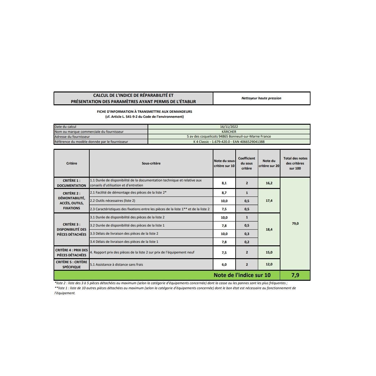 KARCHER Nettoyeur haute pression 130 bars - K4CLASSIC