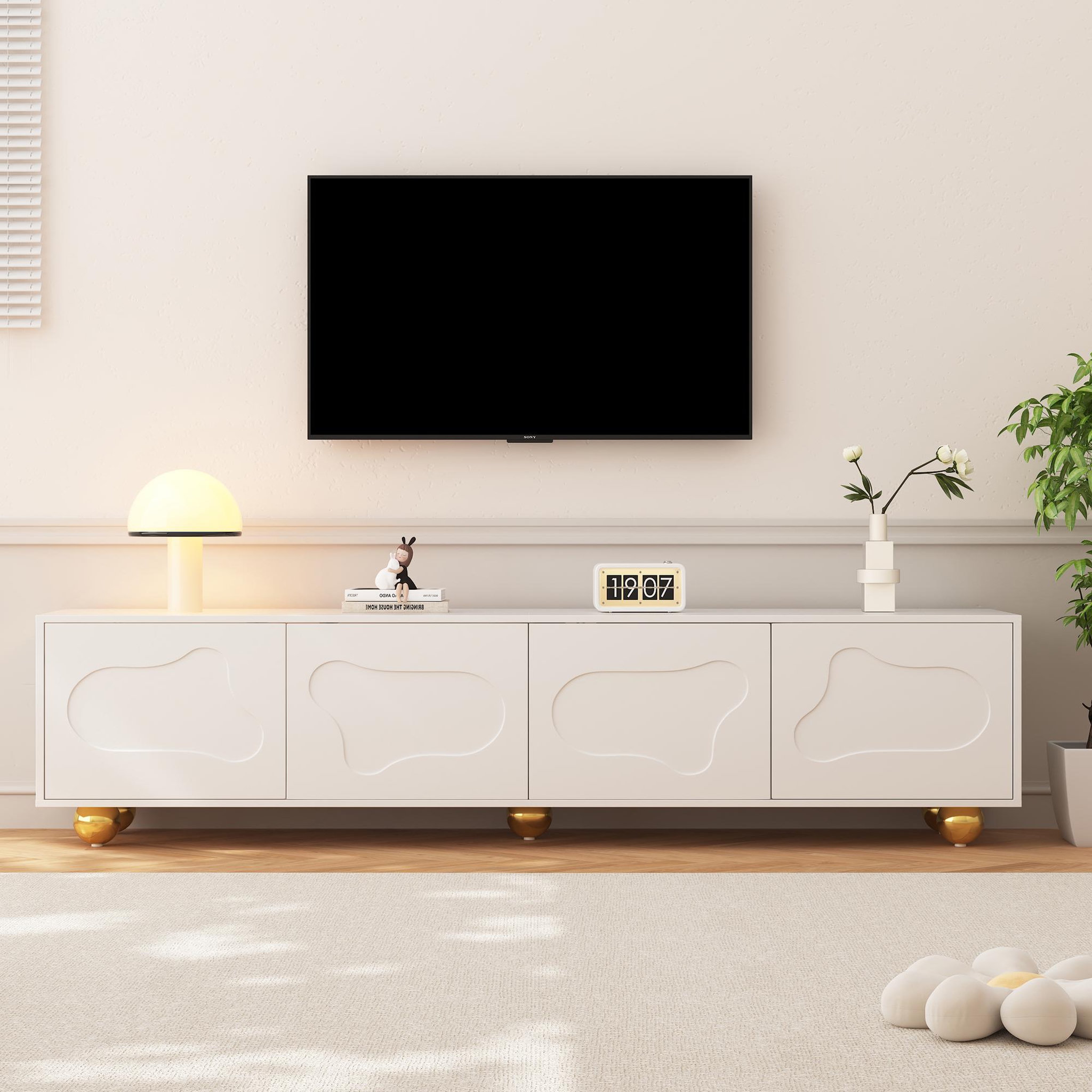 Voir la diapositive 2 : MERAX Meuble tv blanc 180 cm panneau de particules