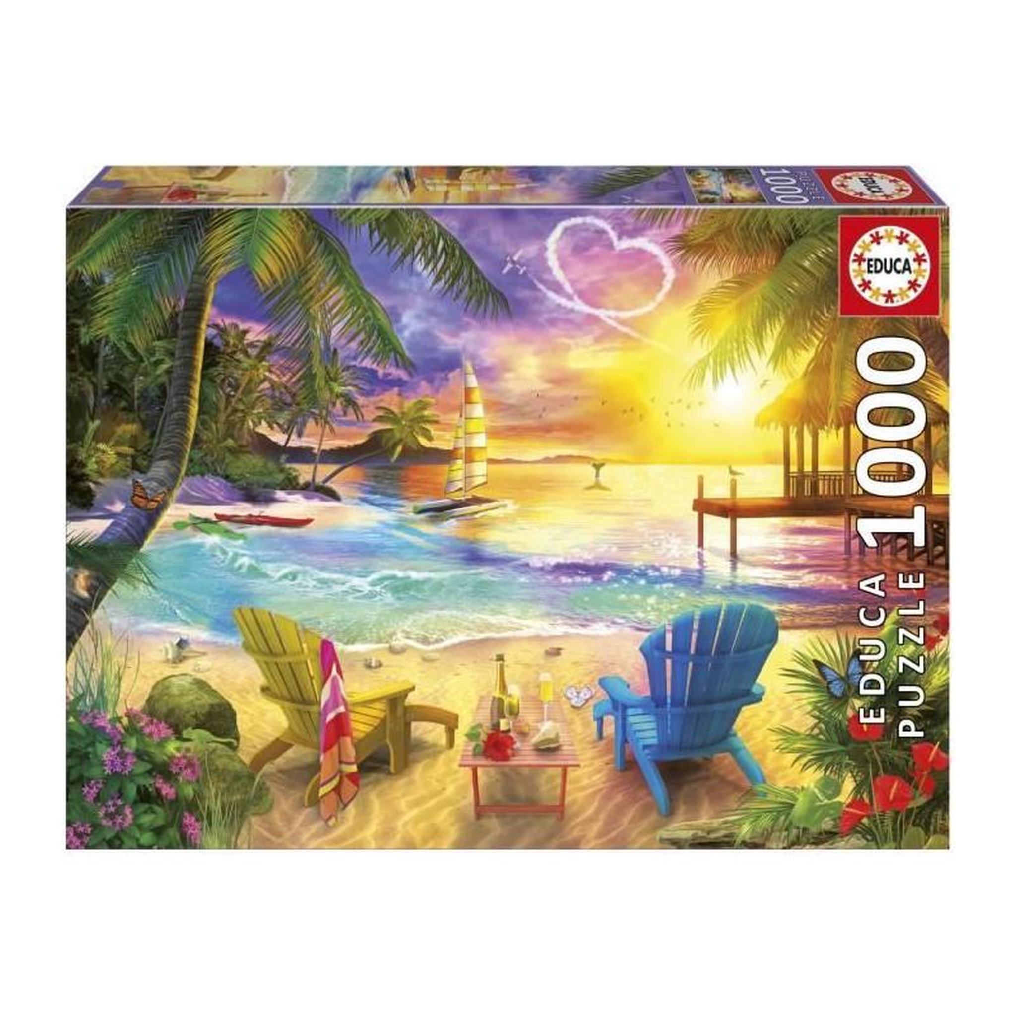 EDUCA Puzzle 1000 pièces – Plage d’Amour – Paysage romantique en bord de mer – 68 x 48 cm – Adulte – Educa