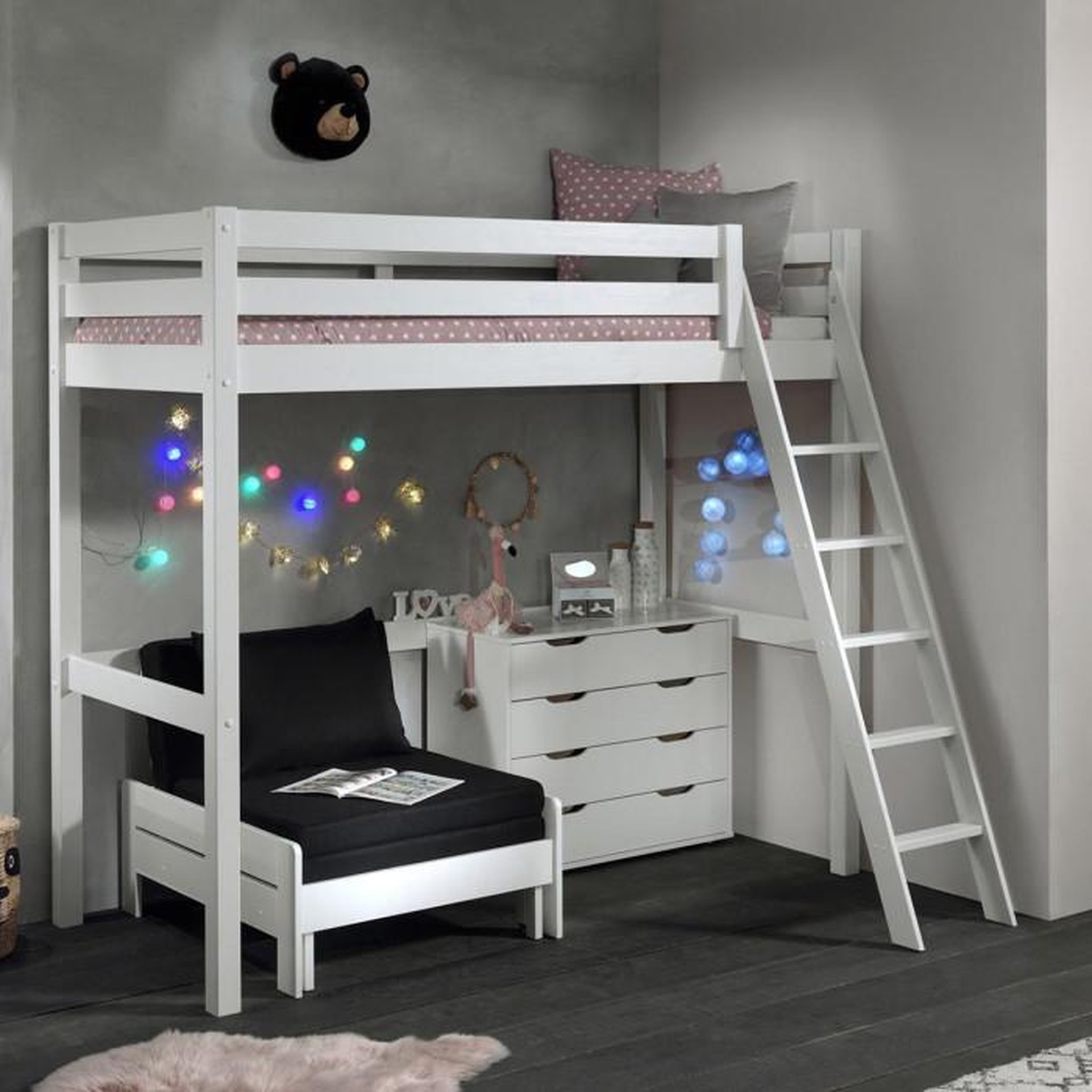 Voir la diapositive 1 : Paris Prix Pack - Lit Mezzanine, Commode & Fauteuil-Lit  Pino II  Blanc