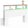 Voir la diapositive 4 : ID MARKET Tête de lit sur pied LUNA à LEDS 145 cm avec rangements fermés et niches blanc et plateau effet bois