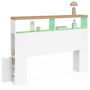 Voir la diapositive 4 : ID MARKET Tête de lit sur pied LUNA à LEDS 145 cm avec rangements fermés et niches blanc et plateau effet bois
