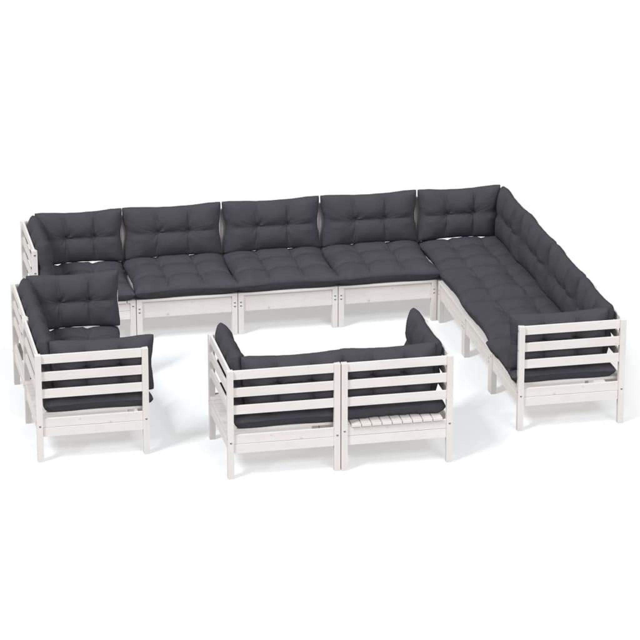 Voir la diapositive 2 : VIDAXL Salon de jardin 12 pcs avec coussins blanc bois de pin solide
