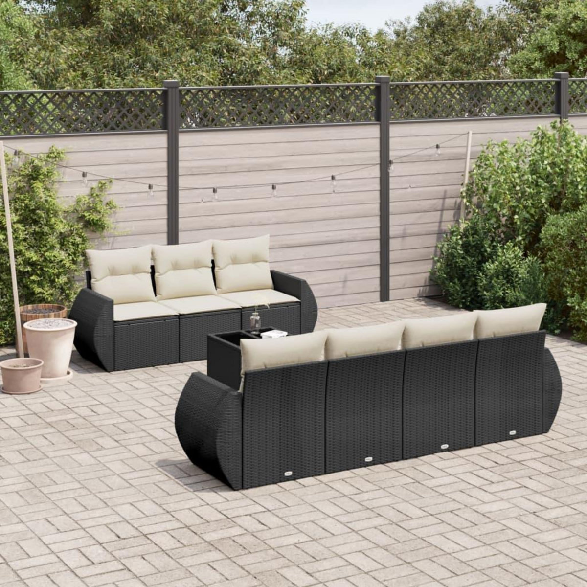 VIDAXL Salon de jardin 8 pcs avec coussins noir resine tressee