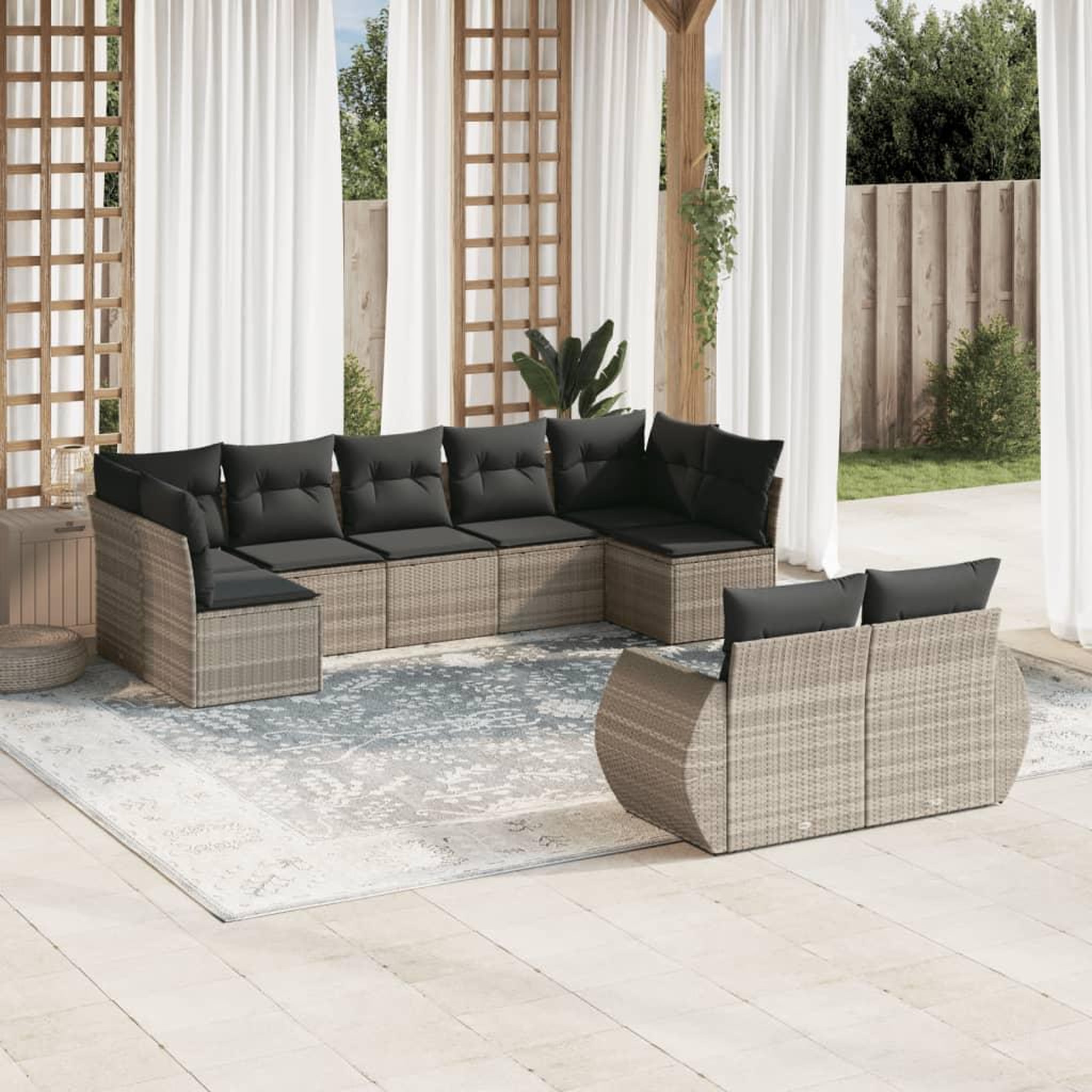 VIDAXL Salon de jardin 9 pcs avec coussins gris clair resine tressee
