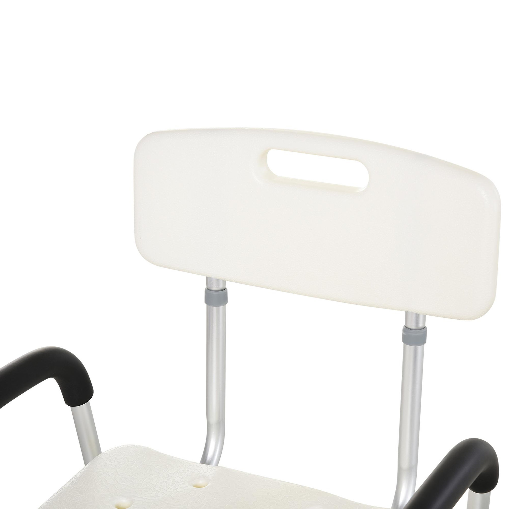 Voir la diapositive 4 : HOMCOM Chaise de douche siège de douche ergonomique hauteur réglable pieds antidérapants dossier accoudoirs amovibles charge max. 136 kg alu hdpe blanc