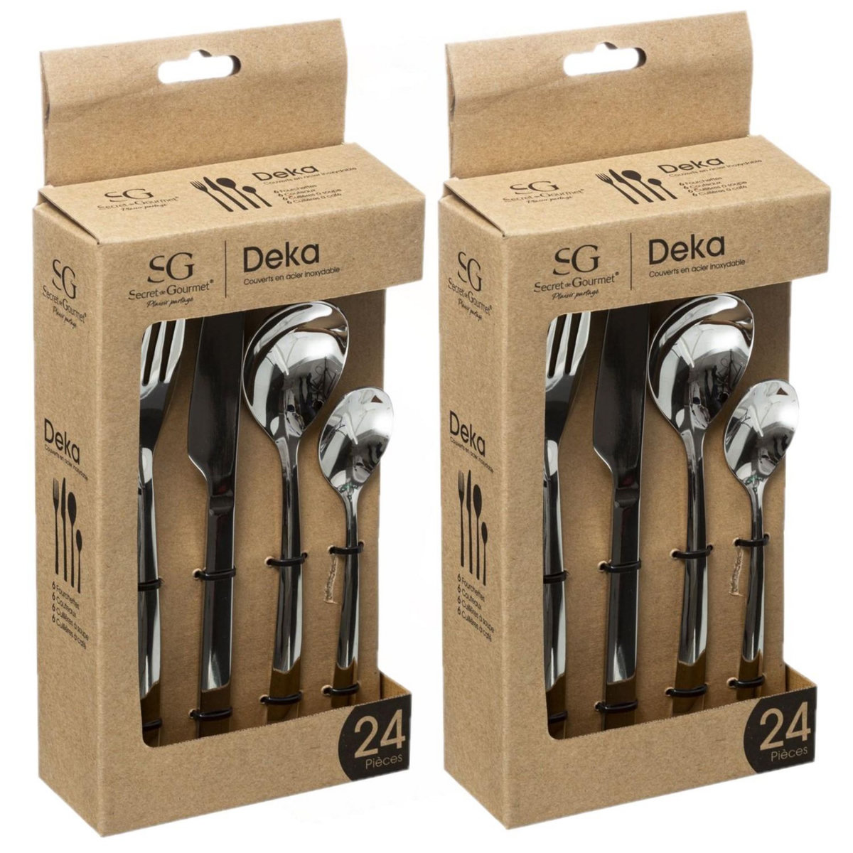 TOILINUX Lot de 2 Ménagères Deka en Acier inoxydable - 48 pièces - Argent