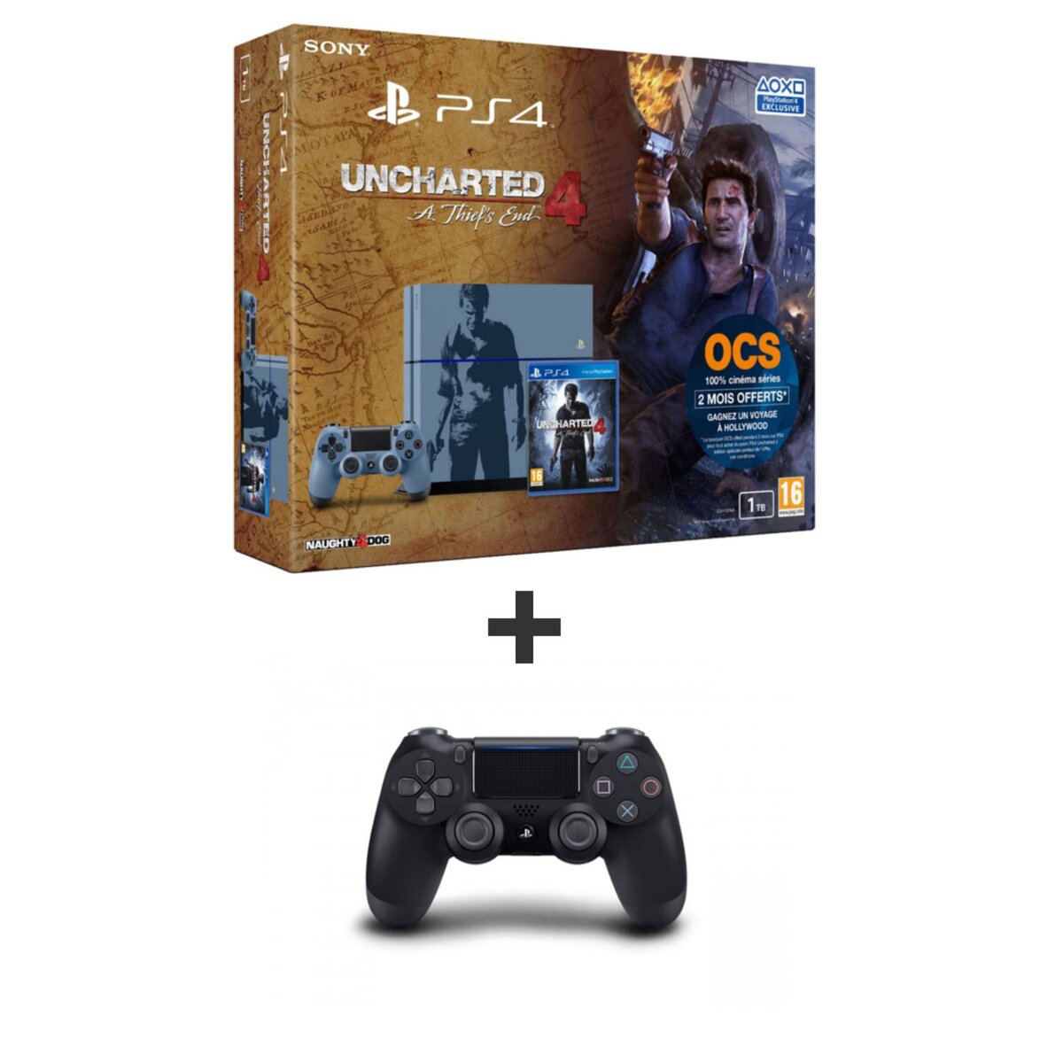 Console PS4 1TO Uncharted 4 + 2eme dualshock 4