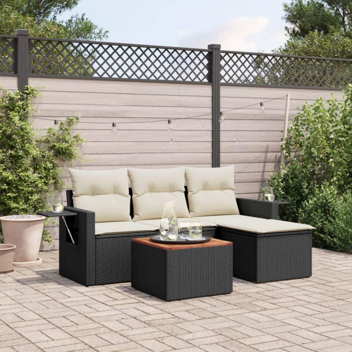 VIDAXL Salon de jardin 5 pcs avec coussins noir resine tressee