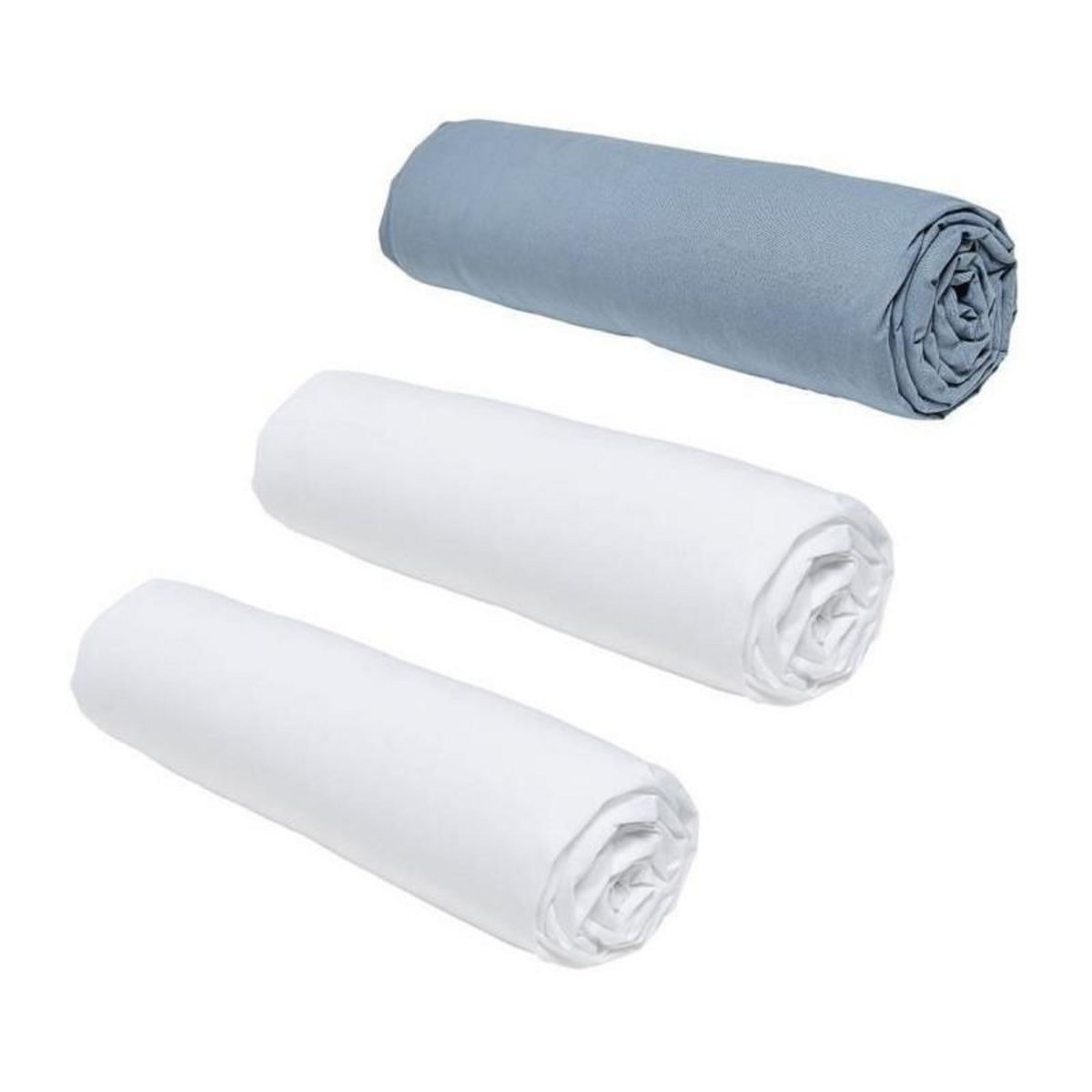 Today Lot de 3 draps housses TODAY Essential - 160 x 200 cm - 2 personnes - 100% Coton - Craie/ Denim