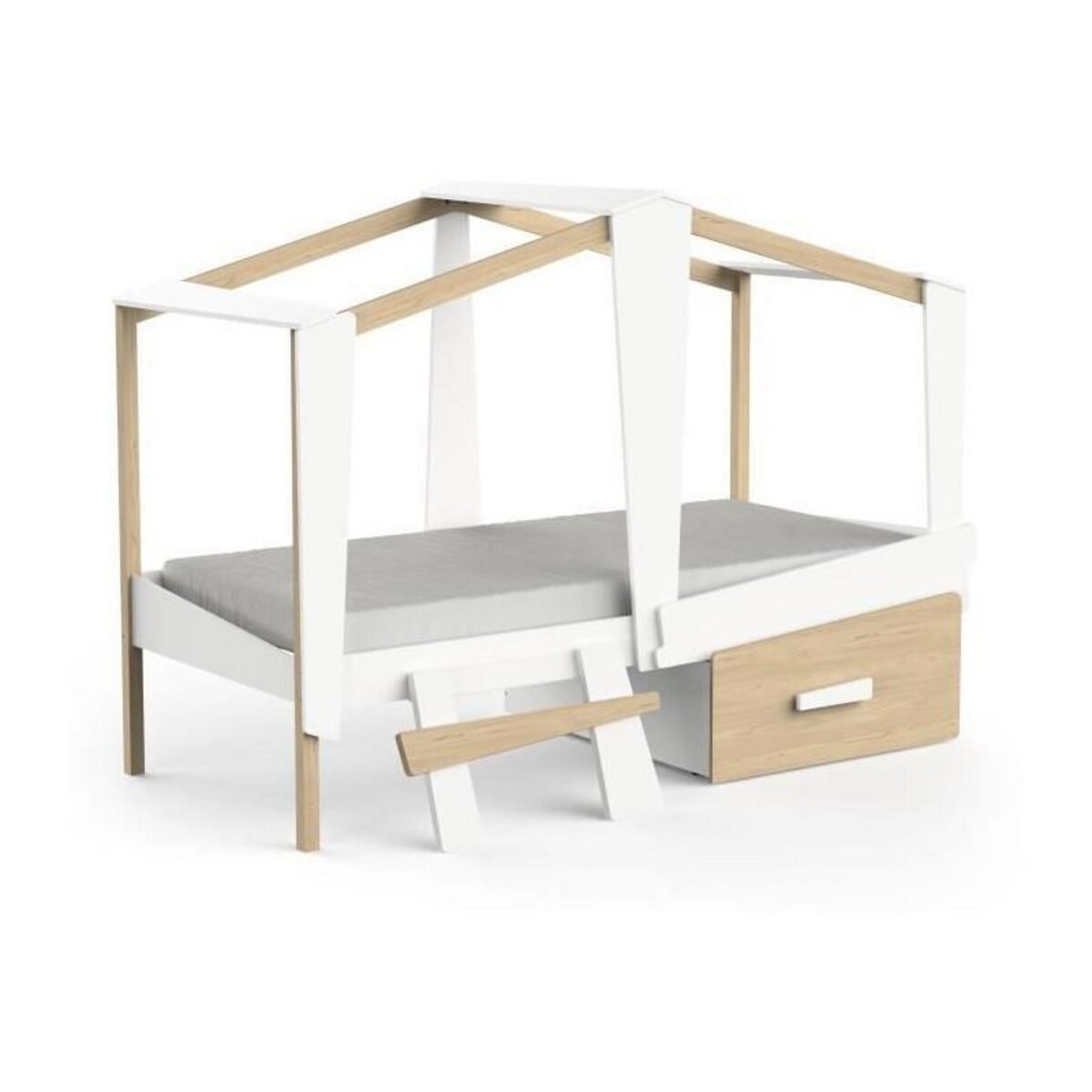 Demeyere DEMEYERE Lit cabane - 90 x 200 cm - Grand Tiroir - Blanc mat et chene kronberg