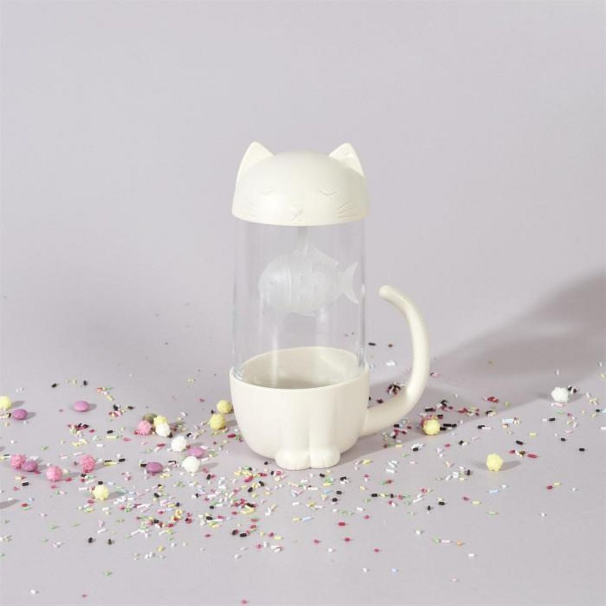 Paris Prix Mug Infuseur à Thé  Poisson Chat  30cl Blanc