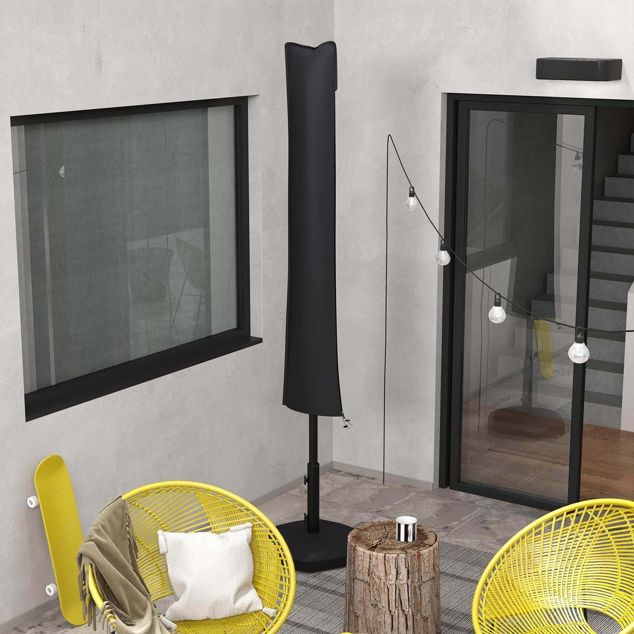 Voir la diapositive 2 : OUTSUNNY Housse de protection imperméable pour parasol droit avec fermeture éclair et cordon de serrage noir