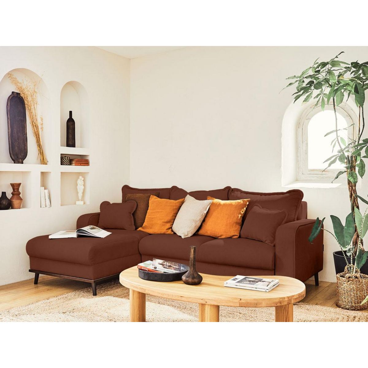 LISA DESIGN Albane - canapé d'angle gauche - 4 places - convertible avec coffre - en velours côtelé