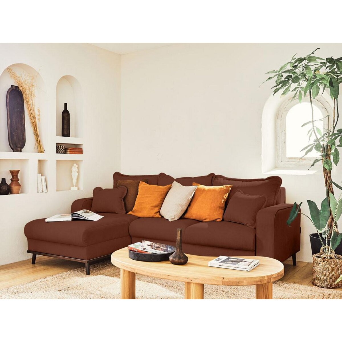 LISA DESIGN Albane - canapé d'angle gauche - 4 places - convertible avec coffre - en velours côtelé