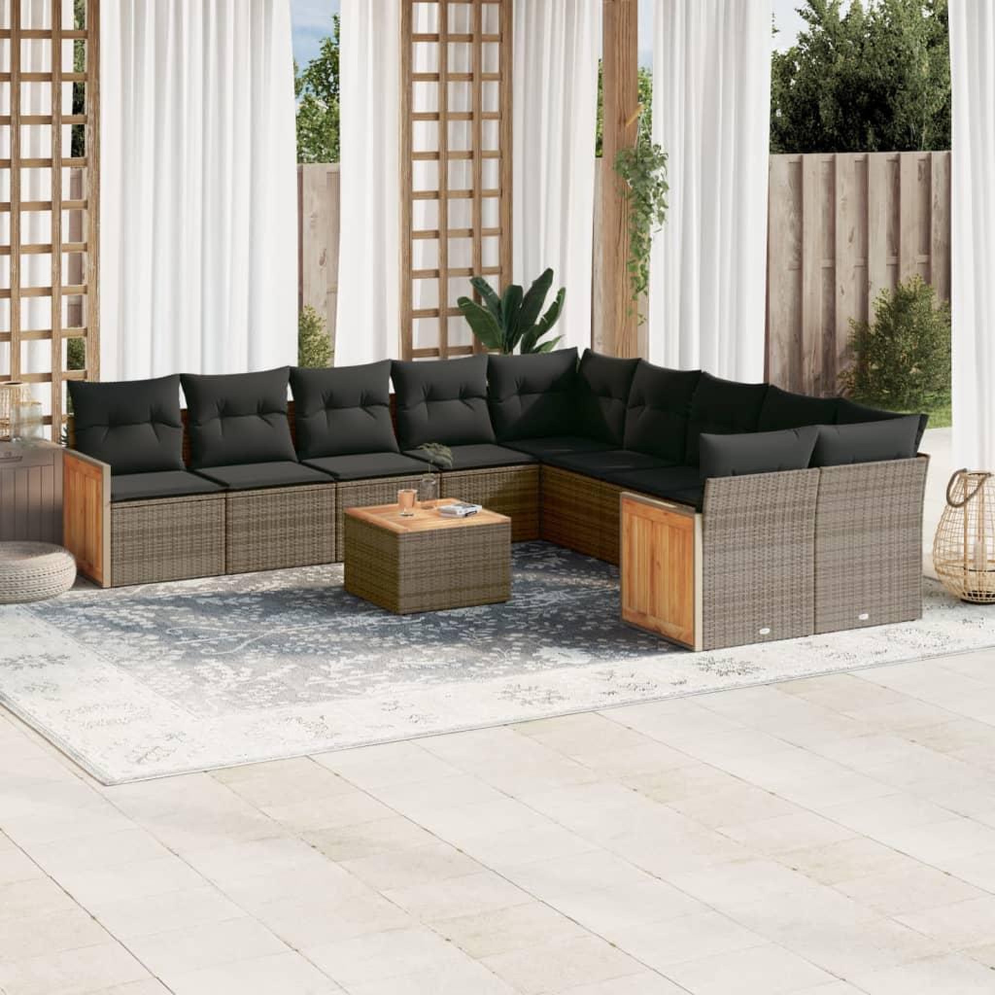 VIDAXL Salon de jardin 11 pcs avec coussins gris resine tressee