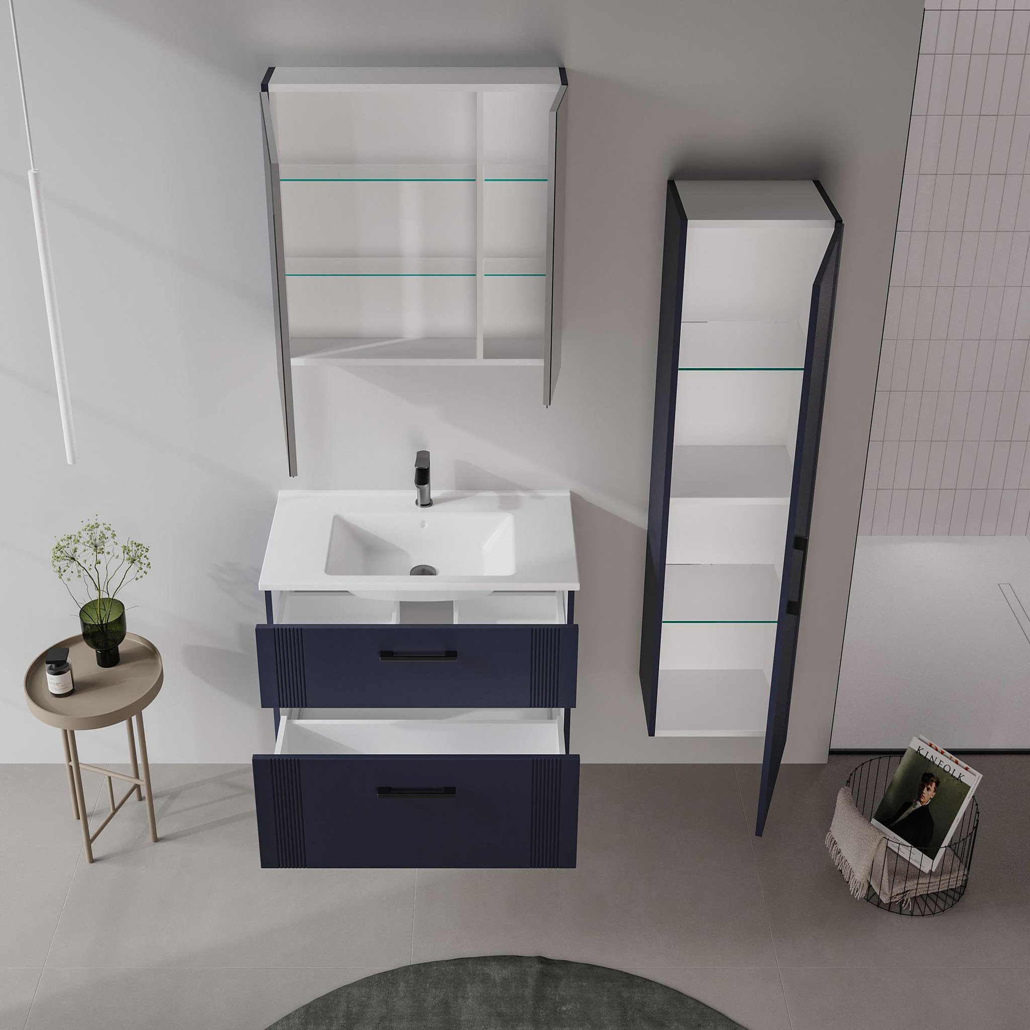 Voir la diapositive 3 : Habitat et Jardin Meuble Salle de Bain avec Miroir  Bari 80  - 75 x 16 x 66 cm - Matte Navy Blue