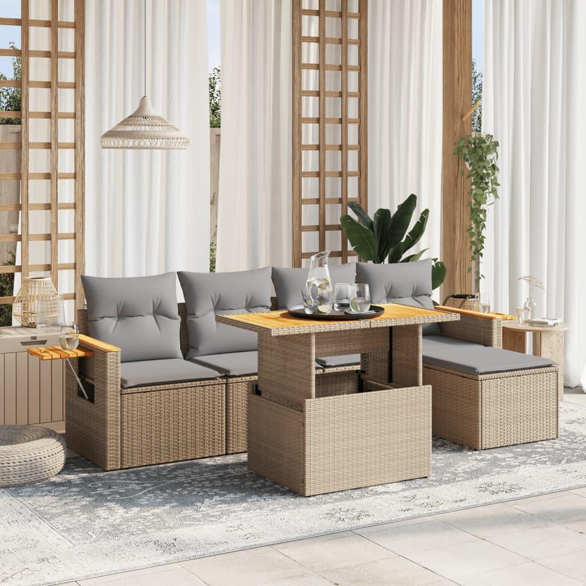 VIDAXL Salon de jardin avec coussins 6 pcs beige resine tressee