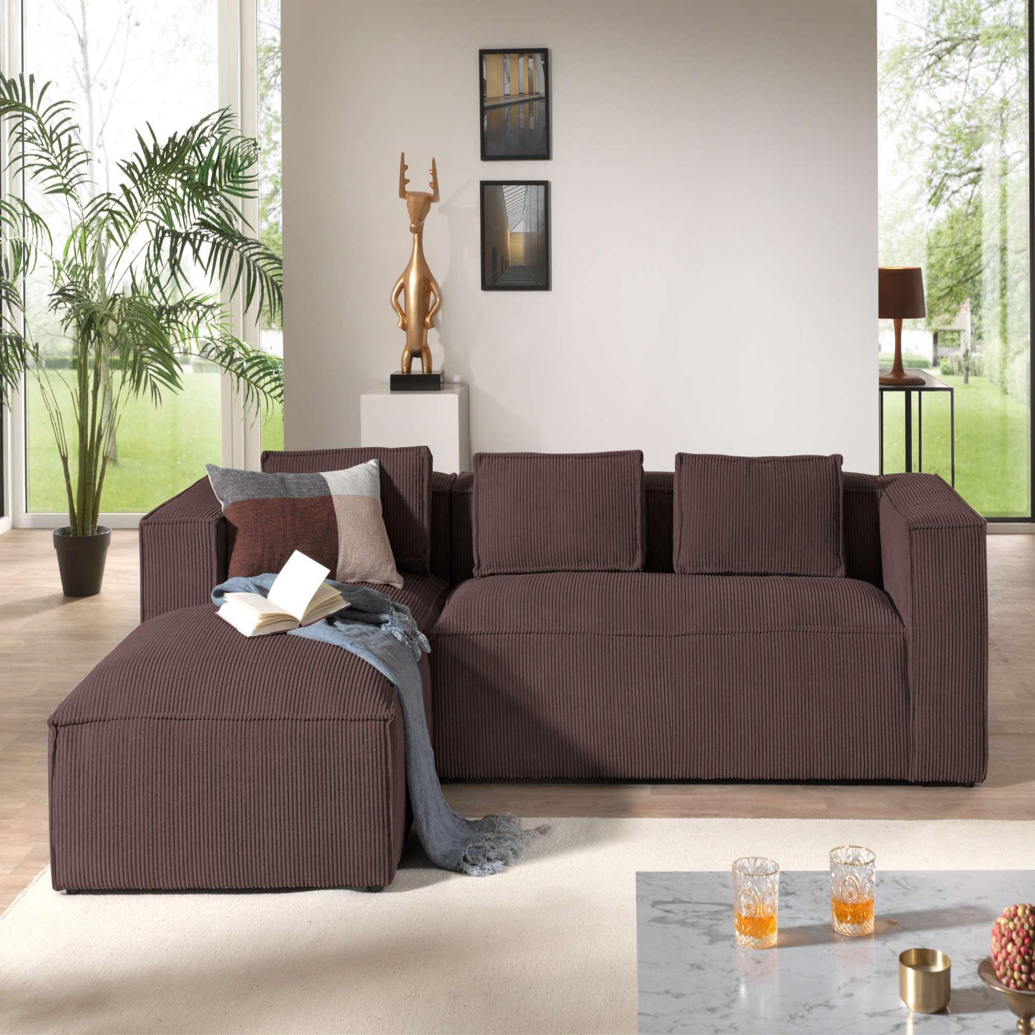 Voir la diapositive 2 : LISA DESIGN Stella - canapé d'angle - en velours côtelé - 4 places -style contemporain - gauche