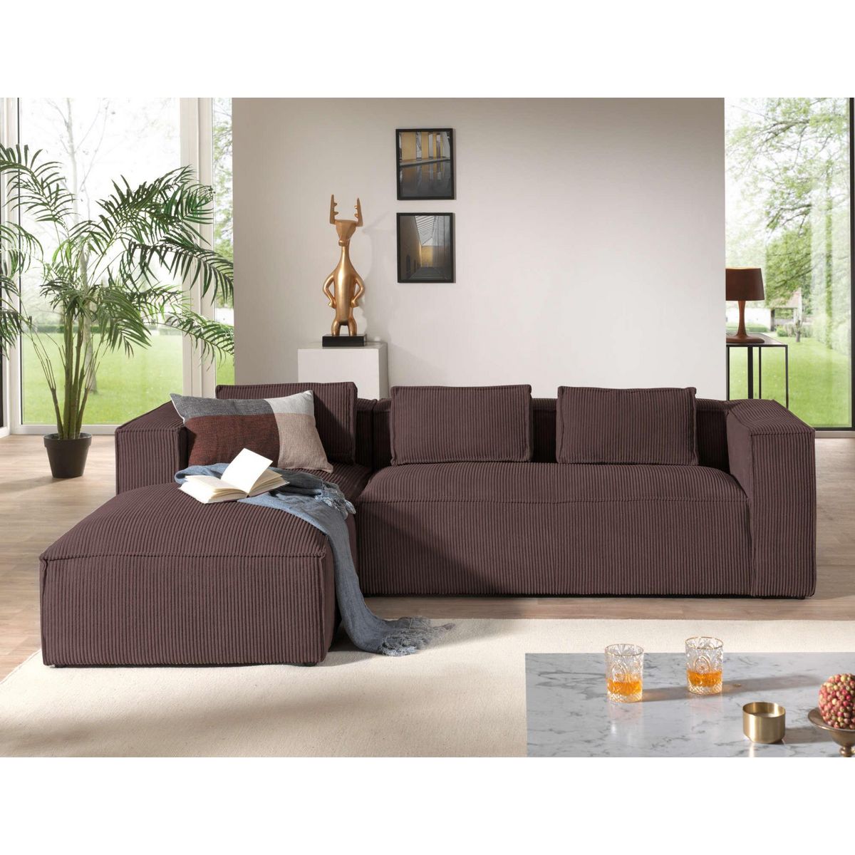 LISA DESIGN Stella - canapé d'angle - en velours côtelé - 4 places -style contemporain - gauche