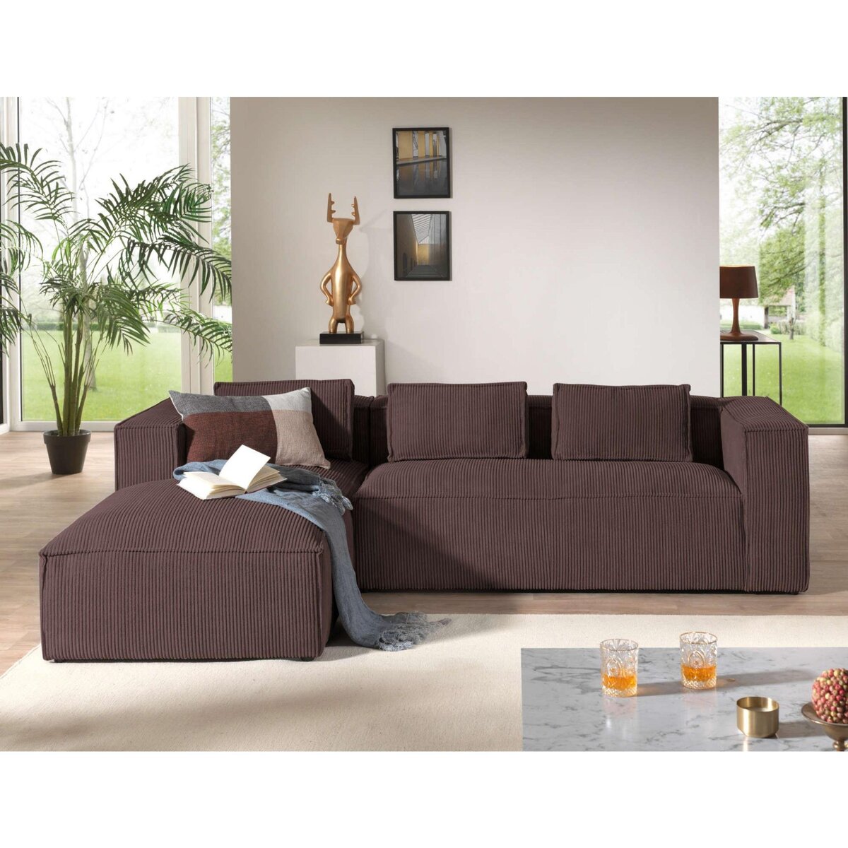 LISA DESIGN Stella - canapé d'angle - en velours côtelé - 4 places -style contemporain - gauche