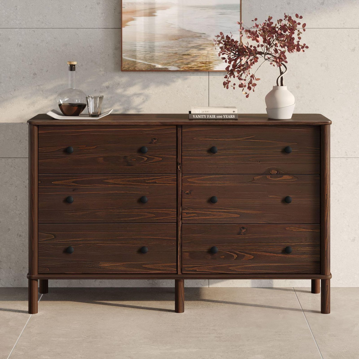 IDIMEX Commode APOANA L 132 cm 6 tiroirs en bois massif