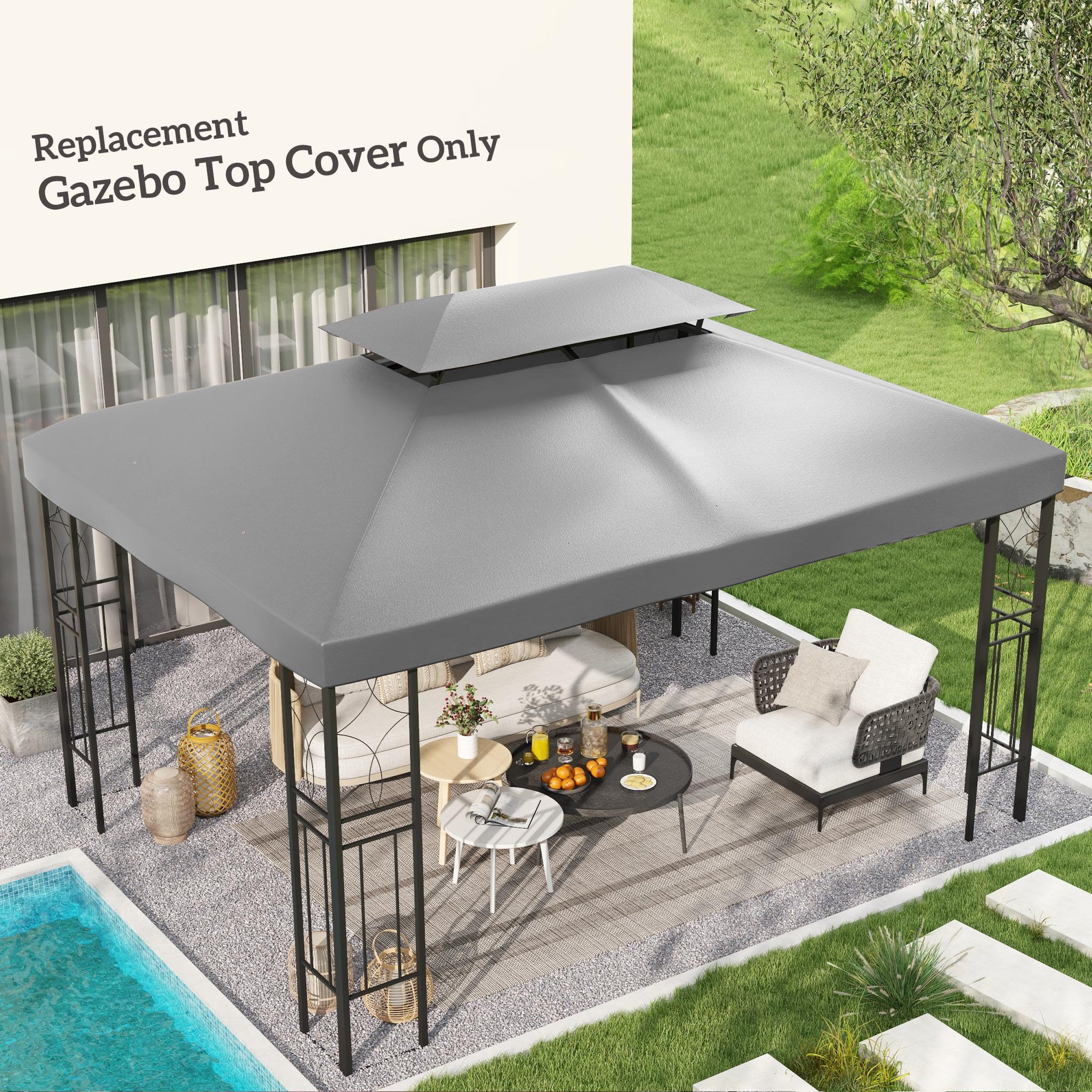 Voir la diapositive 2 : OUTSUNNY Toile de rechange pour pavillon tonnelle tente 3 x 4 m polyester haute densité 180 g/m² gris clair