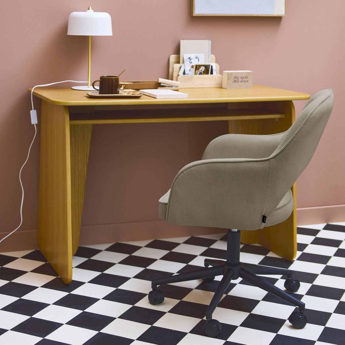 SWEEEK Chaise de bureau à roulettes velours côtelé , L 60 x P 62 x H 89 / 99cm