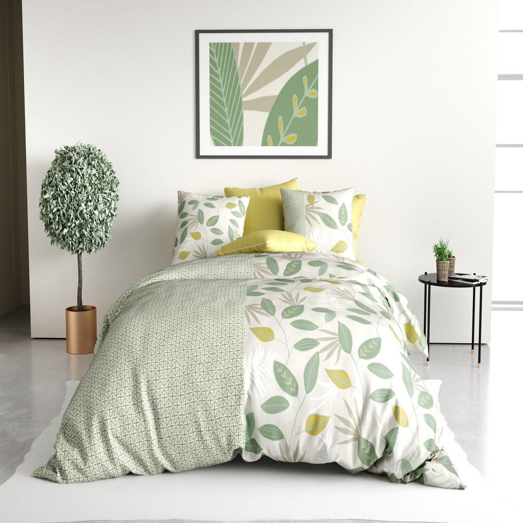 ATELIER DU COTON Parure de couette 3pcs100% coton 57fils Areca. Coloris disponibles : Vert